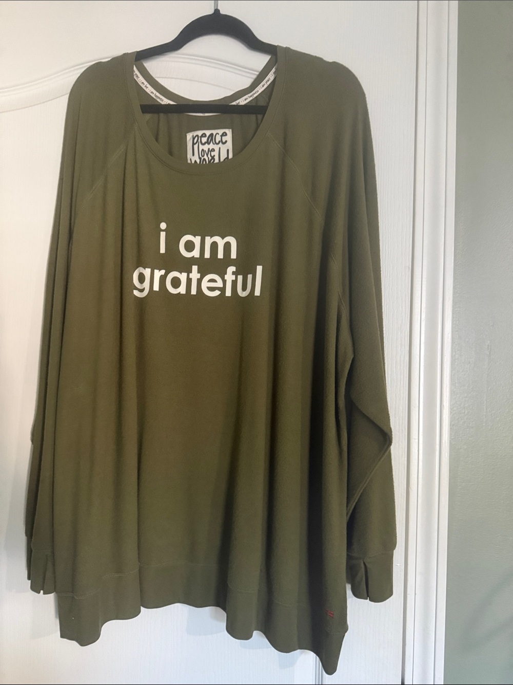 Peace Love World Olive Green 'i am grateful' Long Sleeve Jogger Set Size 4X